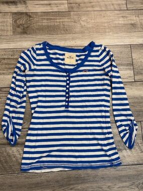 Y2K Hollister striped long sleeve Henley with lace trim size S